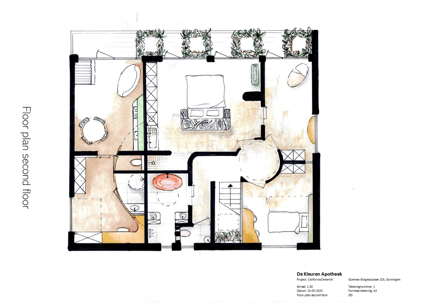 De Kleuren Apotheek | interieurontwerp studio | Mariken Bakkers | Plattegrond tekening